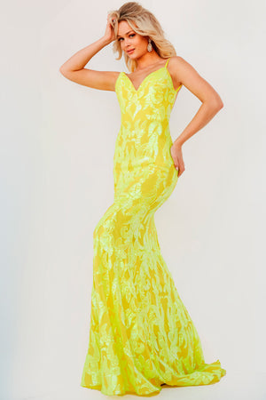 Jovani 07784 Yellow prom dress images.  Jovani style 07784 is available in these colors: Hot Pink, Light Blue, Orange, Pink, Turquoise, Yellow.