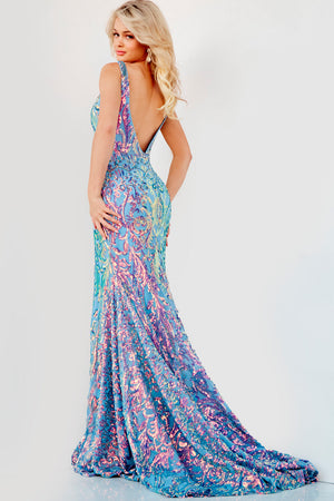 Jovani 08099 Iridescent Blue prom dress images.  Jovani style 08099 is available in these colors: Iridescent Blue,White Multi.