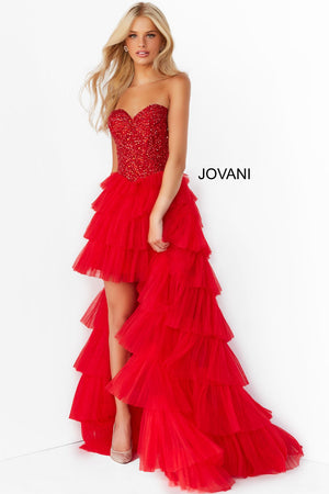 Jovani 08100 prom dress images.  Jovani style 08100 is available in these colors: Red, Light Blue, Navy.
