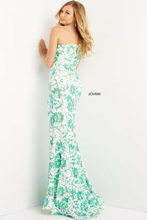 Jovani 08256 prom dress images.  Jovani style 08256 is available in these colors: Ivory Emerald, Ivory Orange, Ivory Purple.