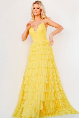 Jovani 08480 Yellow prom dress images.  Jovani style 08480 is available in these colors: Black, Hot Pink, Yellow.