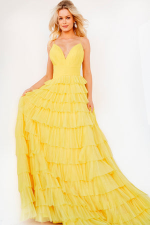 Jovani 08480 Yellow prom dress images.  Jovani style 08480 is available in these colors: Black, Hot Pink, Yellow.