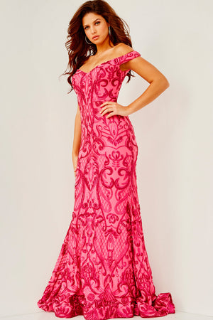 Jovani 08647 Fuchsia prom dress images.  Jovani style 08647 is available in these colors: Fuchsia, Silver, Turquoise.