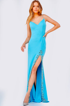 Jovani 09009 Turquoise prom dress images.  Jovani style 09009 is available in these colors: Turquoise, Red, Black, White.