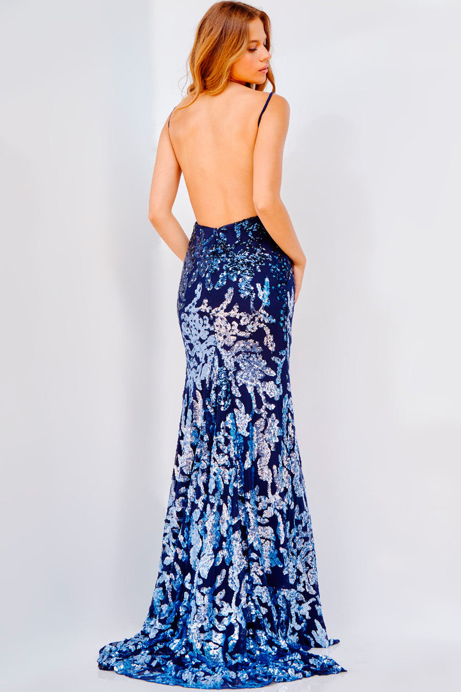 Jovani 09749 Navy Light Blue prom dress images.  Jovani style 09749 is available in these colors: Navy Light Blue, Brown Copper, Red Light Pink.