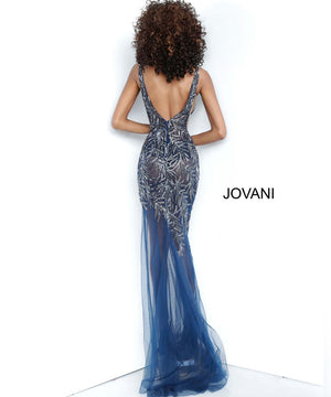 Jovani 1863 prom dress images.  Jovani 1863 is available in these colors: Navy, Silver Nude, White.