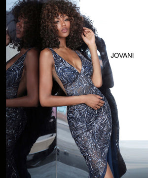 Jovani 1863 prom dress images.  Jovani 1863 is available in these colors: Navy, Silver Nude, White.
