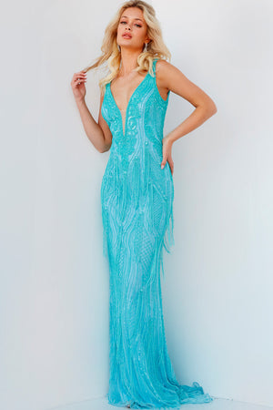 Jovani 22712 Turquoise prom dress images.  Jovani style 22712 is available in these colors: Fuchsia, Turquoise.