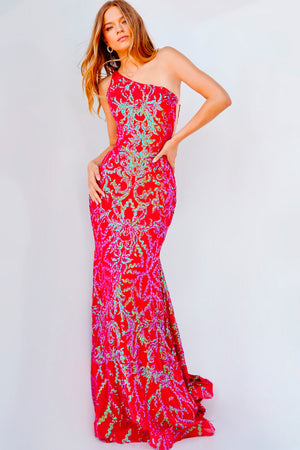 Jovani 22845 Iridescent Red prom dress images.  Jovani style 22845 is available in these colors: Iridescent Purple, Iridescent Red.