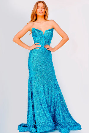 Jovani 23077 Turquoise prom dress images.  Jovani style 23077 is available in these colors: Turquoise, Emerald, Gold, Lilac.