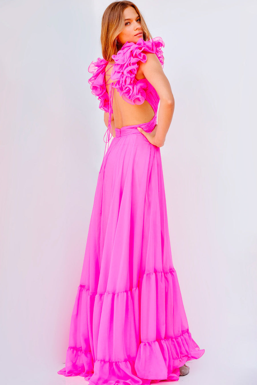 Jovani 23322 Hot Pink prom dress images.  Jovani style 23322 is available in these colors: Hot Pink, Yellow, Black, Light Blue.