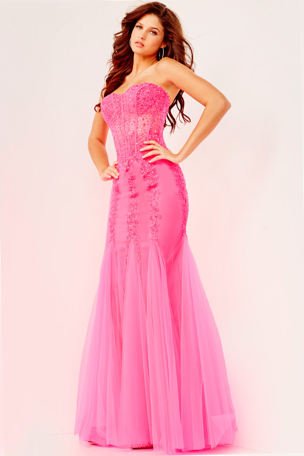 Jovani 5908 Neon Pink prom dress images.  Jovani style 5908 is available in these colors: Black Black, Blush, Burgundy Burgundy, Cappuccino, Champagne Blush, Cloudblue, Dusty Rose, Emerald Emerald, Hot Pink Silver, Lilac Silver, Mauve Mauve, Navy Navy, Neon Pink, Neon Orange, Nude Silver, Red Red, Silver Silver, Smoke Smoke, White Gold Silver, Yellow.