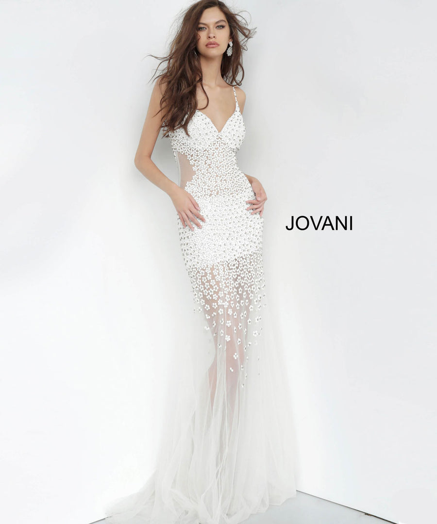 Jovani 60695 dresses are available in the following colors: Black, Blush, Off White. $640 is the Formal Approach best price guarantee