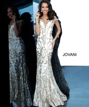 Jovani 63349 prom dress images.  Jovani 63349 is available in these colors: Black Gold, Black Green, Black Red, Black Royal, Black Silver, Navy Navy, White Gold.