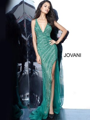 Jovani 63405 prom dress images.  Jovani 63405 is available in these colors: Emerald, Gold Silver, Platinum.