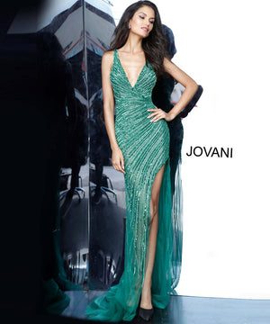 Jovani 63405 prom dress images.  Jovani 63405 is available in these colors: Emerald, Gold Silver, Platinum.