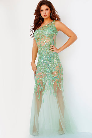 Jovani 6395 Pale Green prom dress images.  Jovani style 6395 is available in these colors: Black, Lavender, Mint, Navy, Neon Hotpink, Neon Orange, Nude, Pale Green.