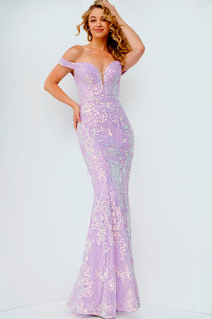 Jovani JVN04515  prom dress images.  Jovani style JVN04515 is available in these colors: Lilac, Black Multi, Ivory, Nude.