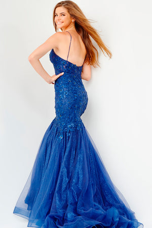 Jovani JVN07398  prom dress images.  Jovani style JVN07398 is available in these colors: Navy, Emerald, Light Blue, Red.