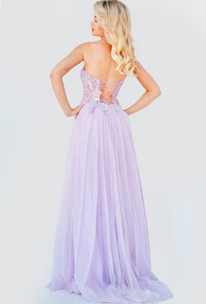 Jovani JVN07434 Lavender prom dress images.  Jovani style JVN07434 is available in these colors: Pink, Lavender, Light Blue, Off White.