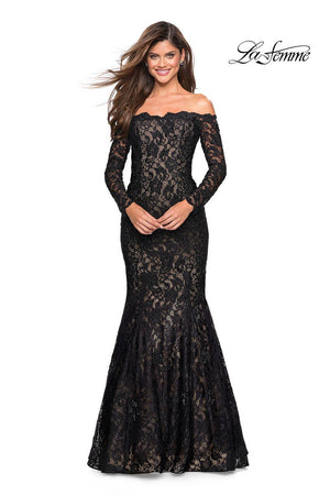 La Femme 26393 prom dress images.  La Femme 26393 is available in these colors: Black, Dark Turquoise, White.