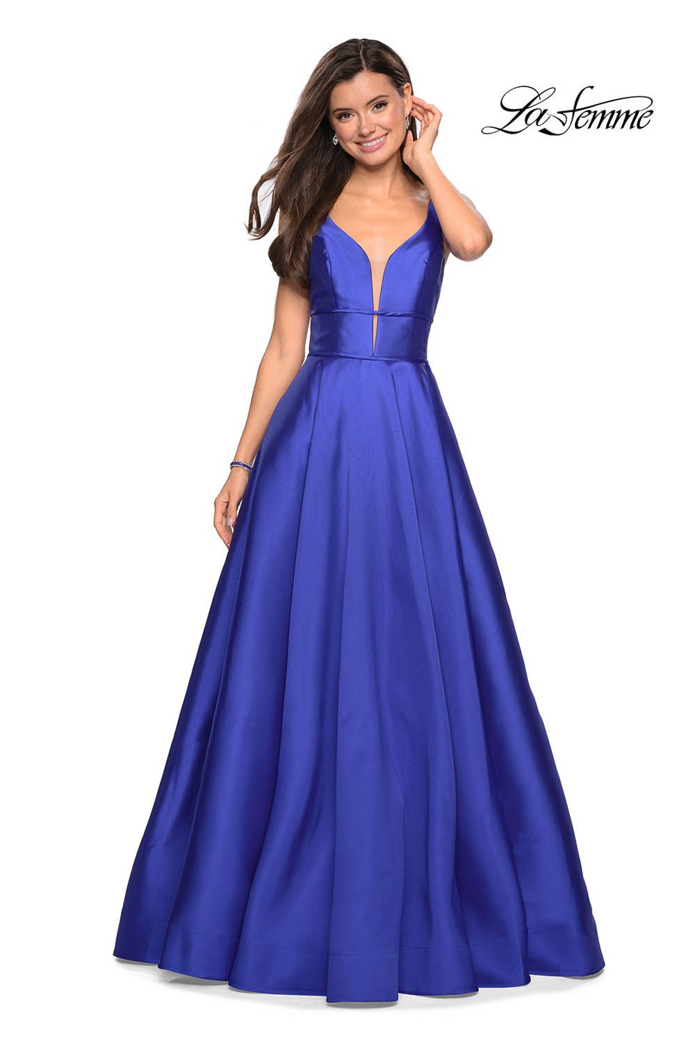 La Femme 26768 prom dress images.  La Femme 26768 is available in these colors: Bright Pink, Emerald, Pale Yellow, Sapphire Blue.