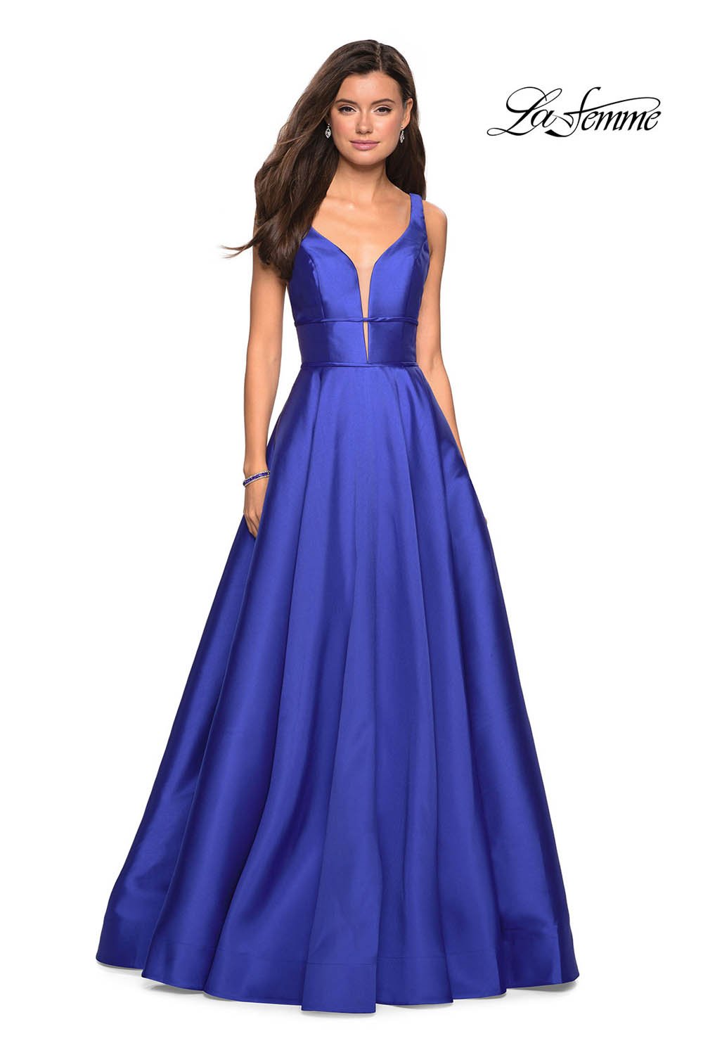 La Femme 26768 prom dress images.  La Femme 26768 is available in these colors: Bright Pink, Emerald, Pale Yellow, Sapphire Blue.