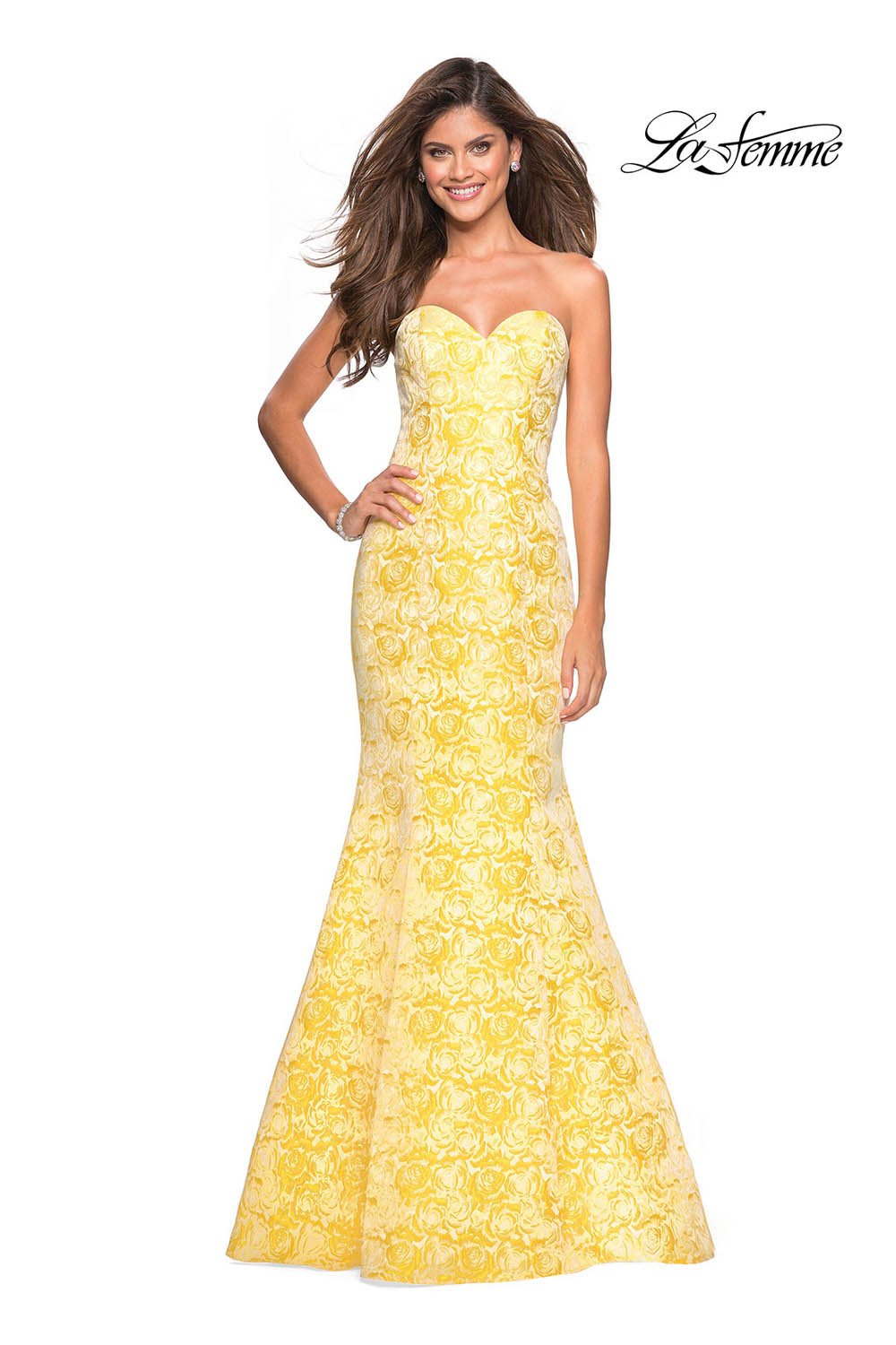 La Femme 26975 prom dress images.  La Femme 26975 is available in these colors: Black Silver, Light Blue, Light Pink, Yellow.