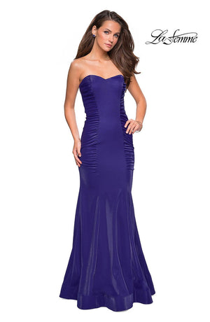 La Femme 26999 prom dress images.  La Femme 26999 is available in these colors: Black, Deep Red, Indigo.