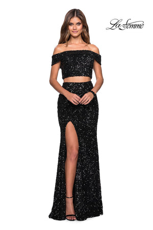 La Femme 27020 prom dress images.  La Femme 27020 is available in these colors: Black, Fuchsia.