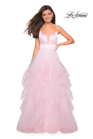 La Femme 27024 prom dress images.  La Femme 27024 is available in these colors: Black, Burgundy, Lavender, Light Pink, White.