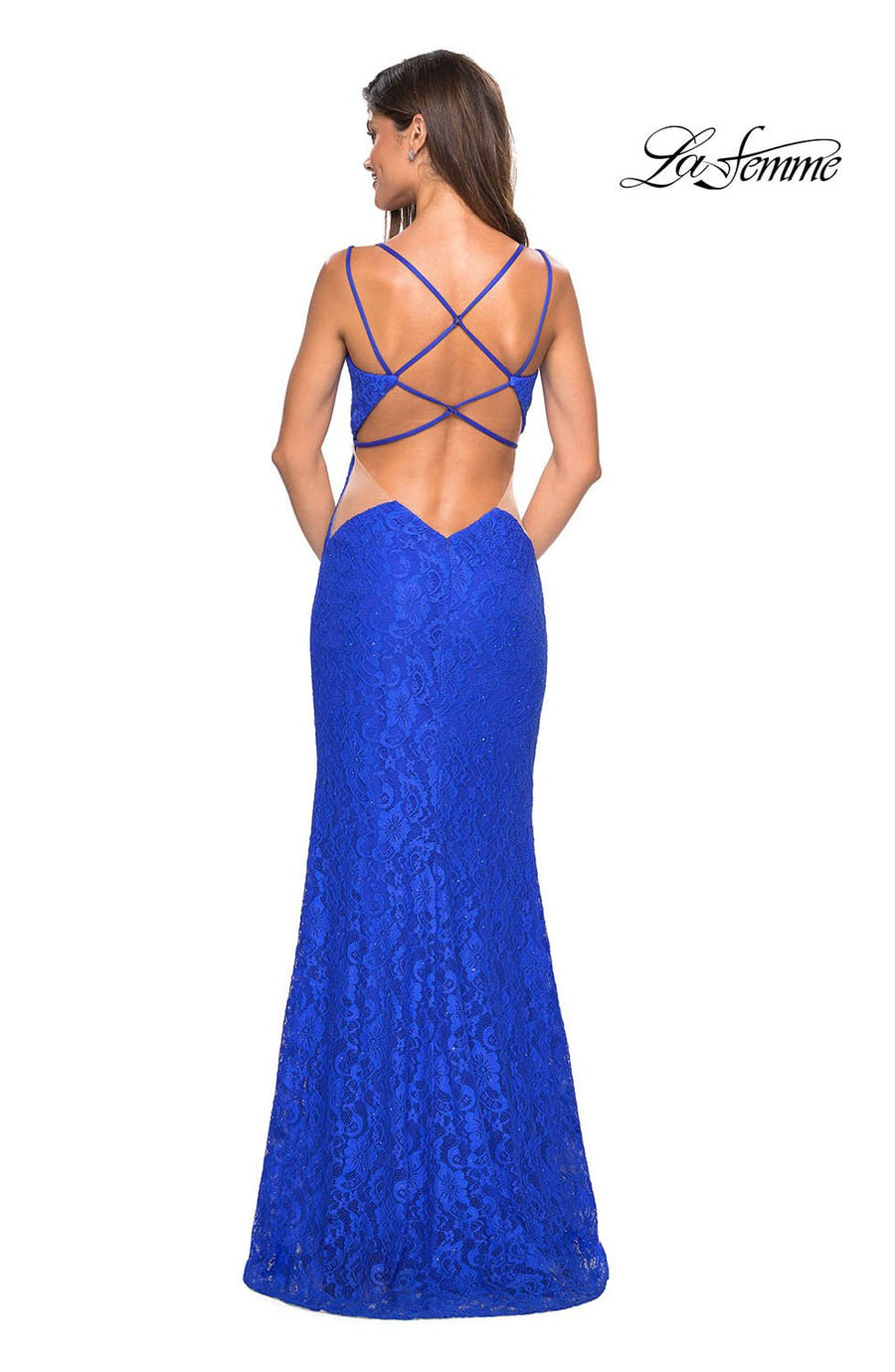 La Femme 27029 prom dress images.  La Femme 27029 is available in these colors: Black, Electric Blue, Red, White.