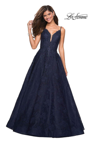 La Femme 27030 prom dress images.  La Femme 27030 is available in these colors: Burgundy, Navy, Periwinkle.