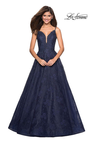 La Femme 27030 prom dress images.  La Femme 27030 is available in these colors: Burgundy, Navy, Periwinkle.
