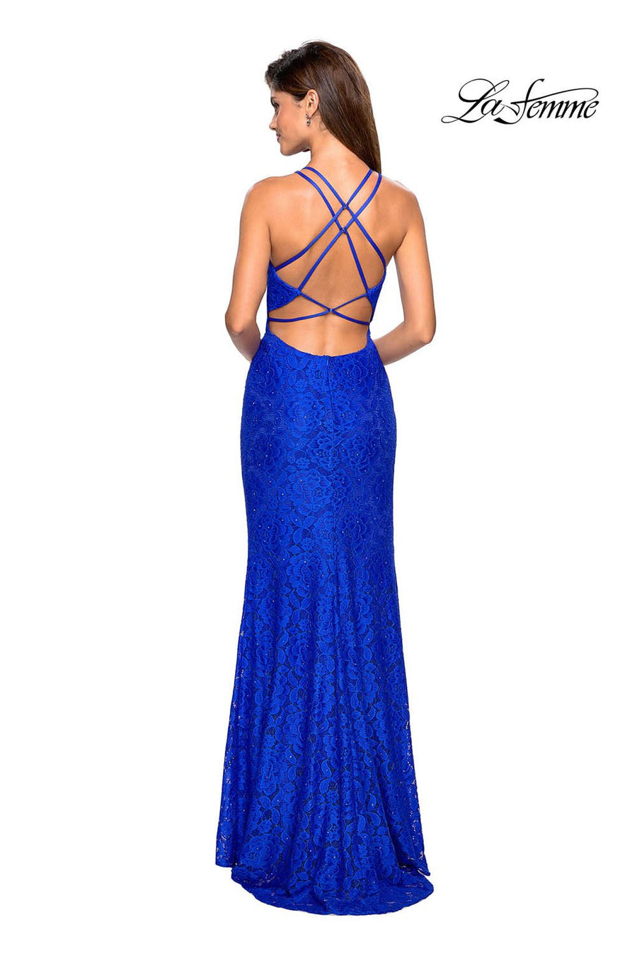 La Femme 27046 prom dress images.  La Femme 27046 is available in these colors: Electric Blue, Red, White.