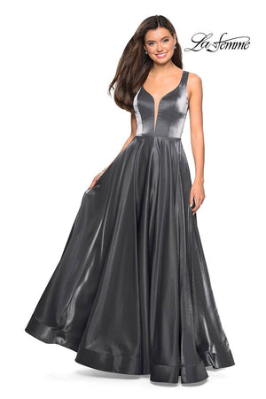 La Femme 27049 prom dress images.  La Femme 27049 is available in these colors: Burgundy, Gunmetal, Navy, Plum.