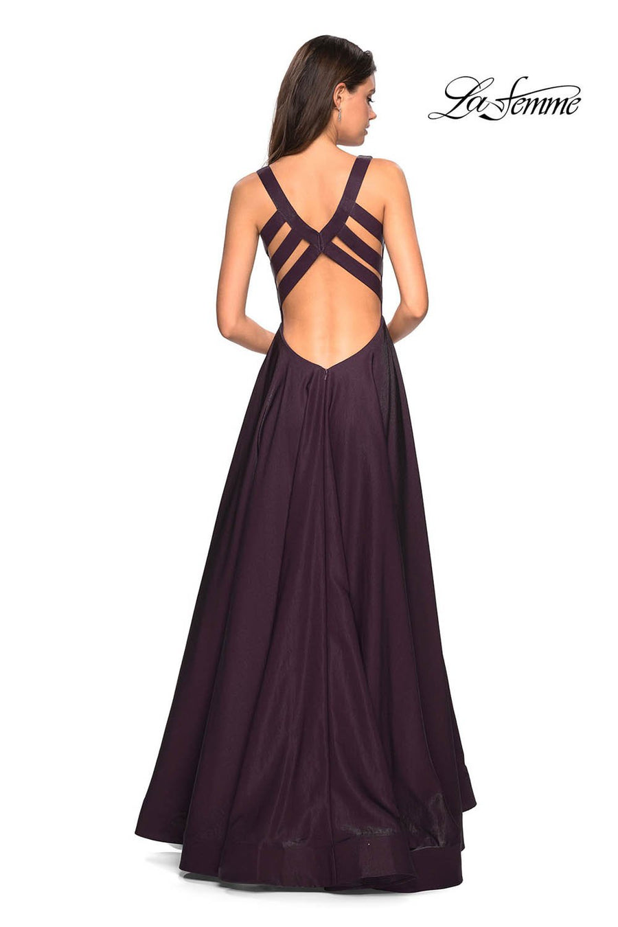 La Femme 27049 prom dress images.  La Femme 27049 is available in these colors: Burgundy, Gunmetal, Navy, Plum.