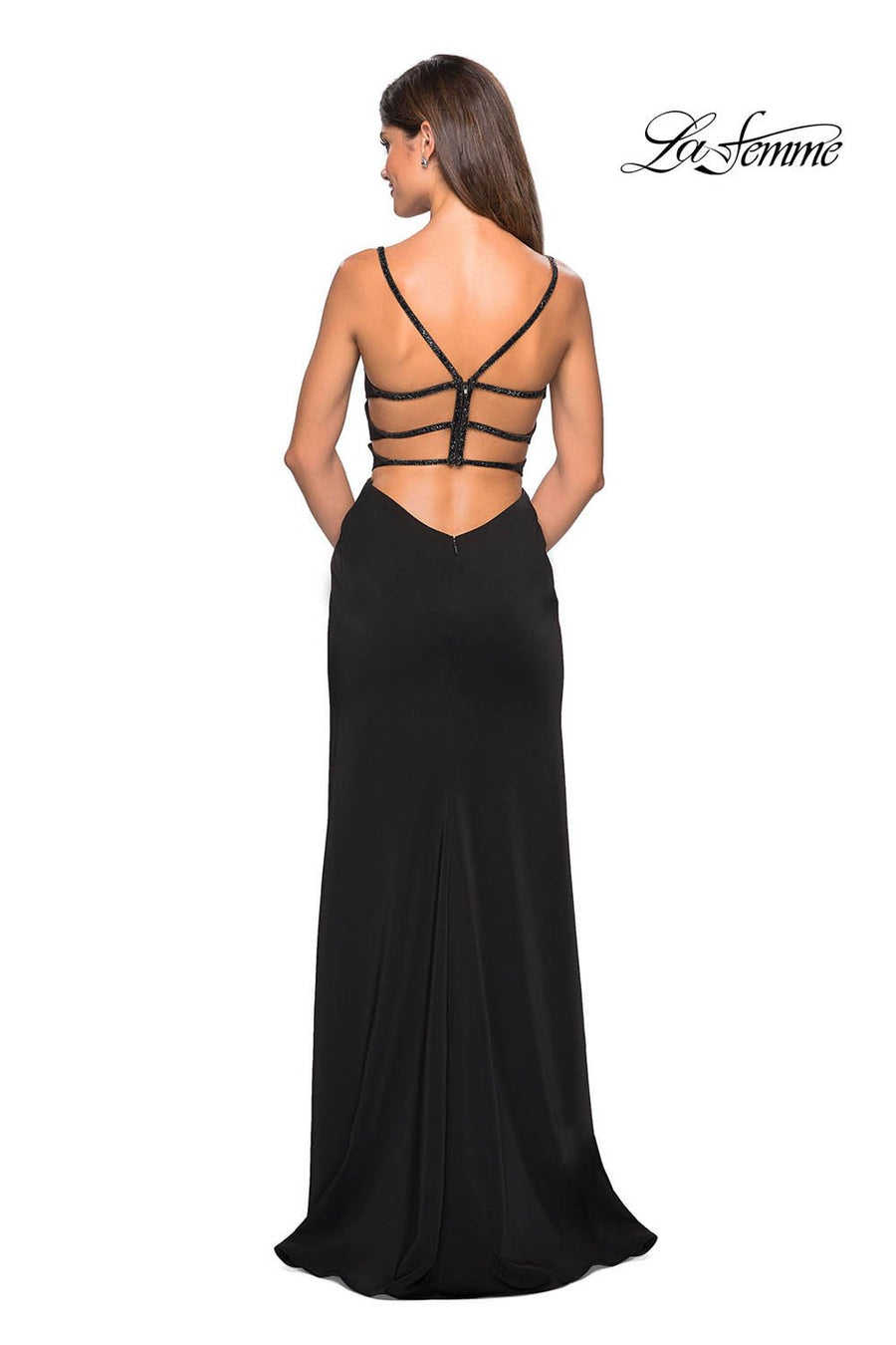 La Femme 27060 prom dress images.  La Femme 27060 is available in these colors: Black, Blush, Cloud Blue.