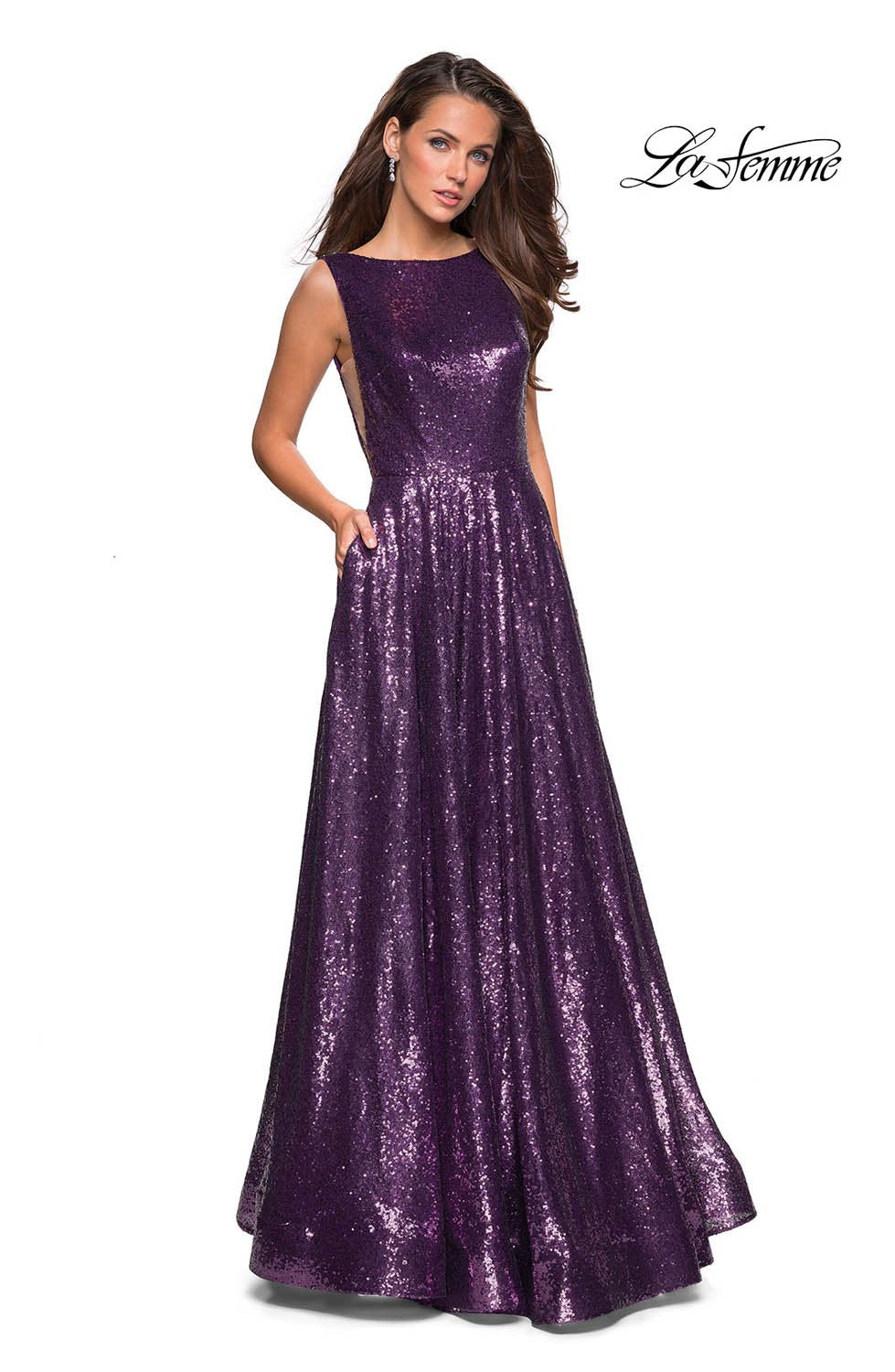 La Femme 27061 prom dress images.  La Femme 27061 is available in these colors: Light Purple, Navy, Rose Gold.