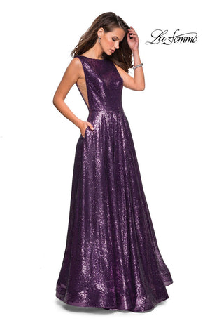 La Femme 27061 prom dress images.  La Femme 27061 is available in these colors: Light Purple, Navy, Rose Gold.
