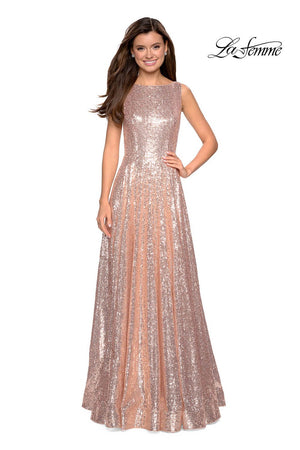 La Femme 27061 prom dress images.  La Femme 27061 is available in these colors: Light Purple, Navy, Rose Gold.