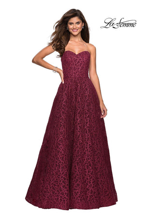 La Femme 27063 prom dress images.  La Femme 27063 is available in these colors: Black, Burgundy, Light Gold, Light Pink.