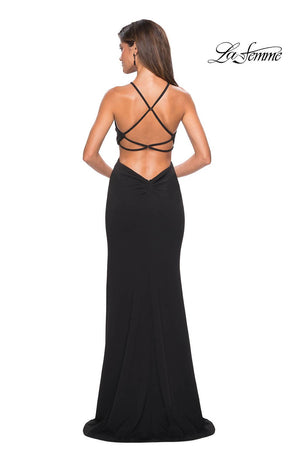 La Femme 27070 prom dress images.  La Femme 27070 is available in these colors: Black, Burgundy, White.