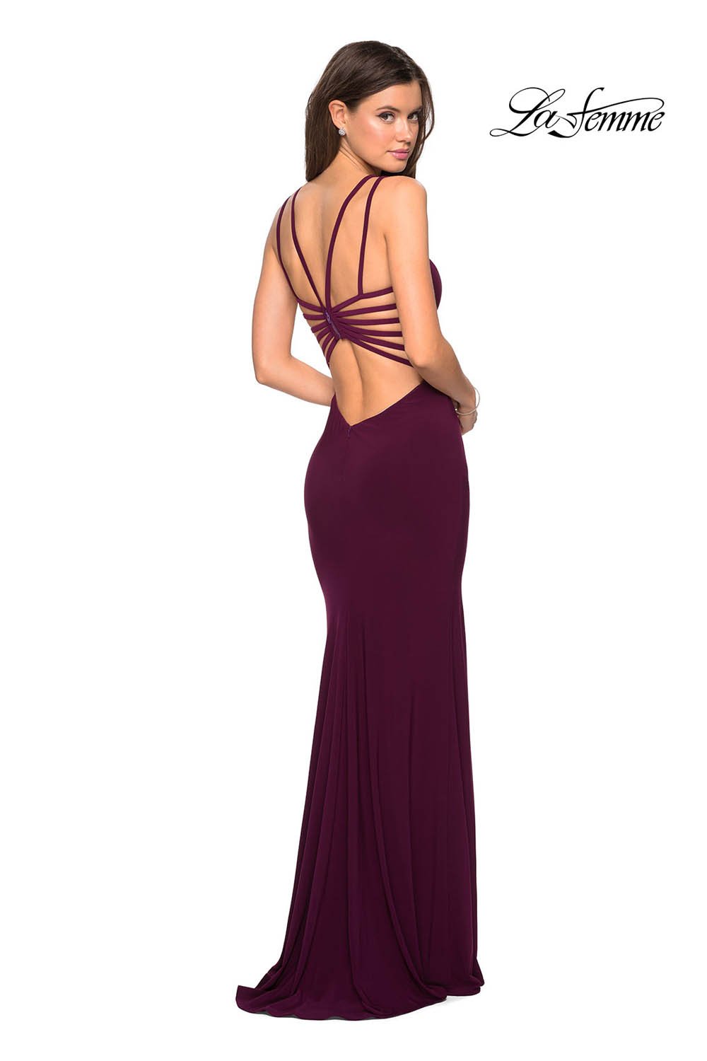 La Femme 27072 prom dress images.  La Femme 27072 is available in these colors: Black, Dark Berry, Royal Blue, White.