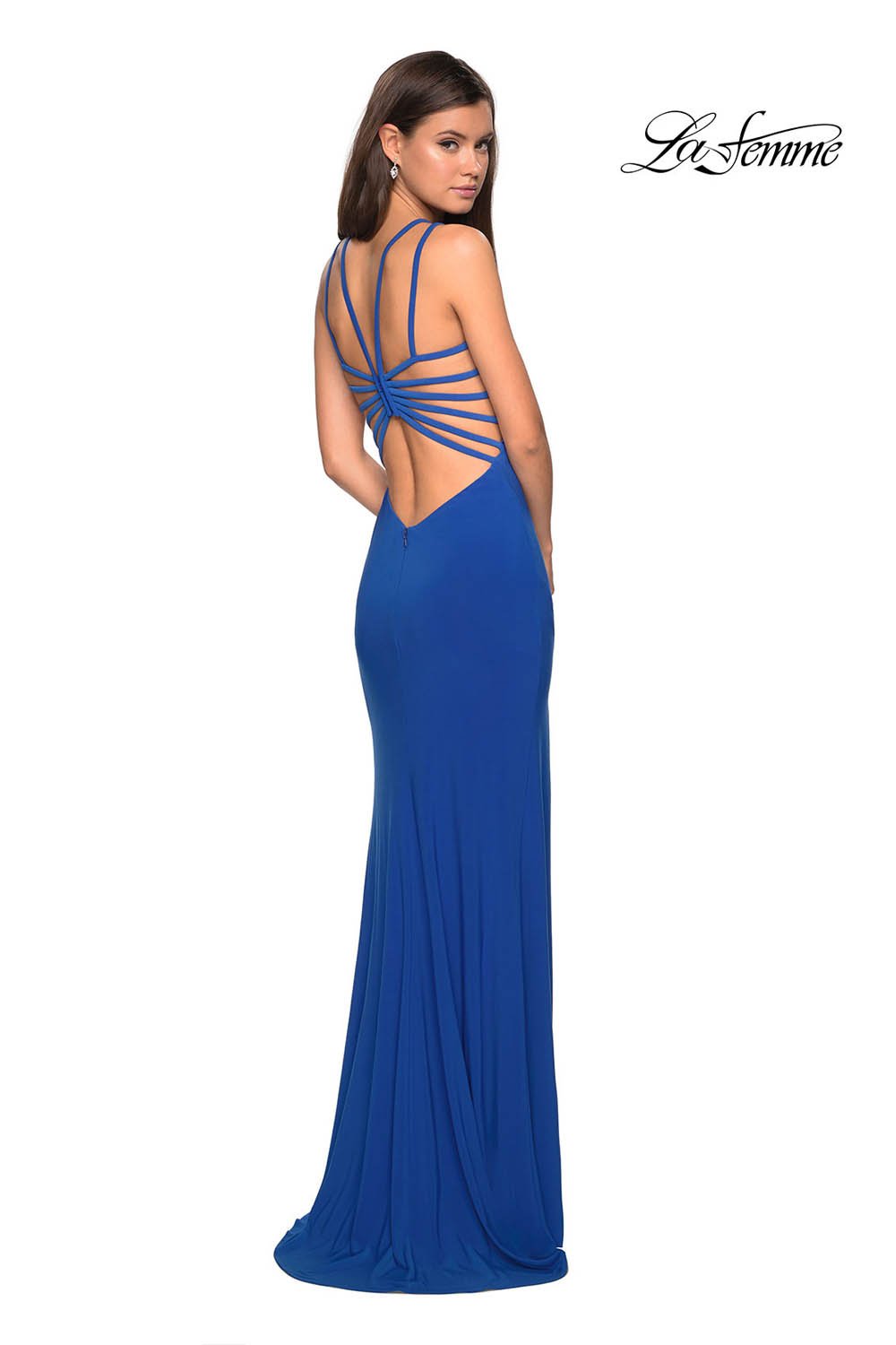 La Femme 27072 prom dress images.  La Femme 27072 is available in these colors: Black, Dark Berry, Royal Blue, White.