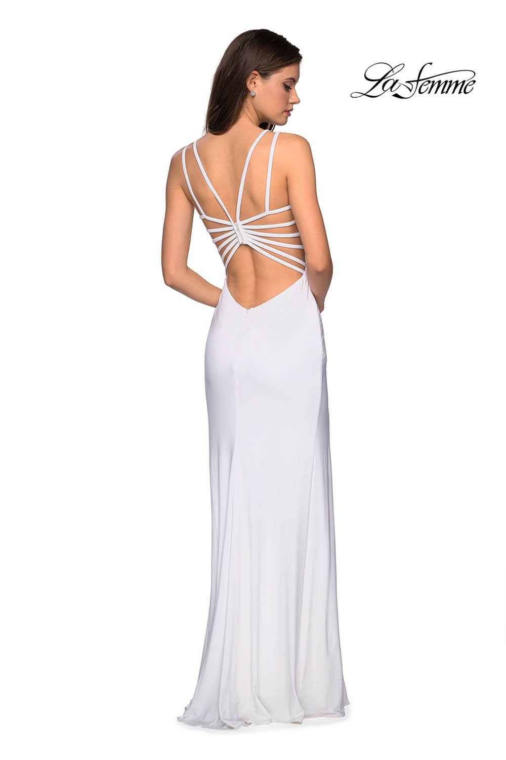 La Femme 27072 prom dress images.  La Femme 27072 is available in these colors: Black, Dark Berry, Royal Blue, White.
