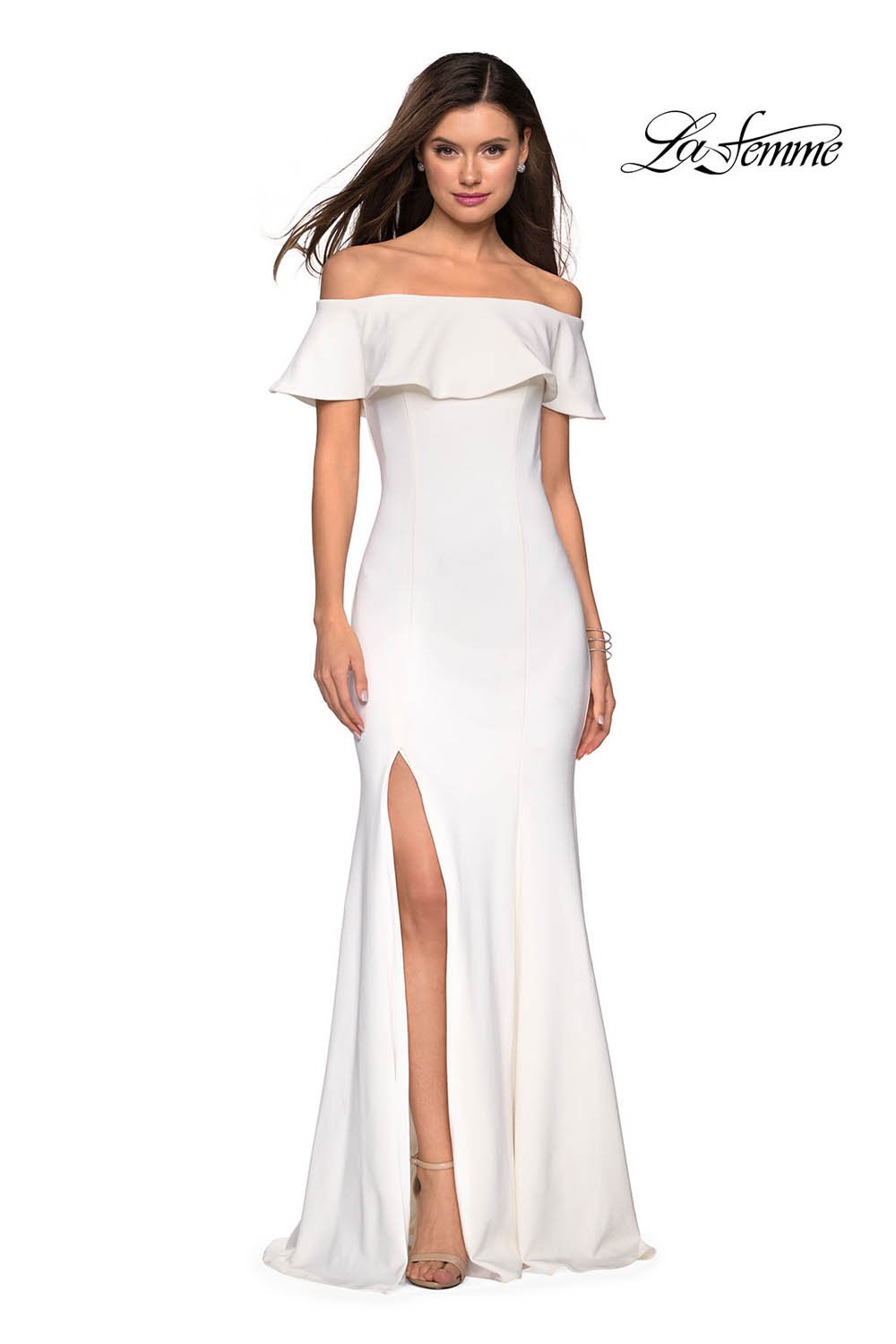 La Femme 27096 prom dress images.  La Femme 27096 is available in these colors: Black, Red, White.