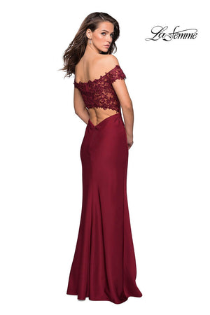 La Femme 27097 prom dress images.  La Femme 27097 is available in these colors: Black, Hunter Green, Wine.