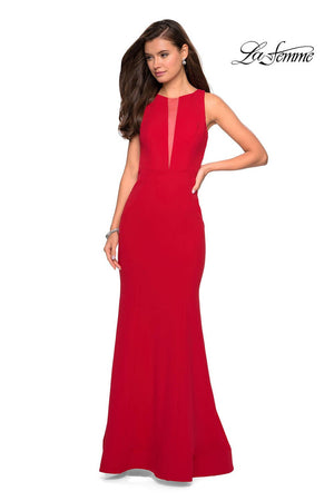 La Femme 27124 prom dress images.  La Femme 27124 is available in these colors: Black, Red, Sapphire Blue, White.