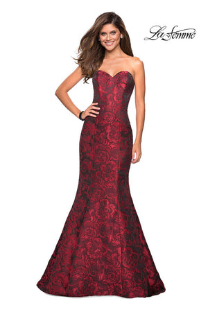 La Femme 27149 prom dress images.  La Femme 27149 is available in these colors: Black, Red, Royal Blue.